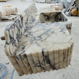 Calacatta Viola Marble Sink, Grooved Front, Round Corner, Wall Mounted Sink, Special Order Sink