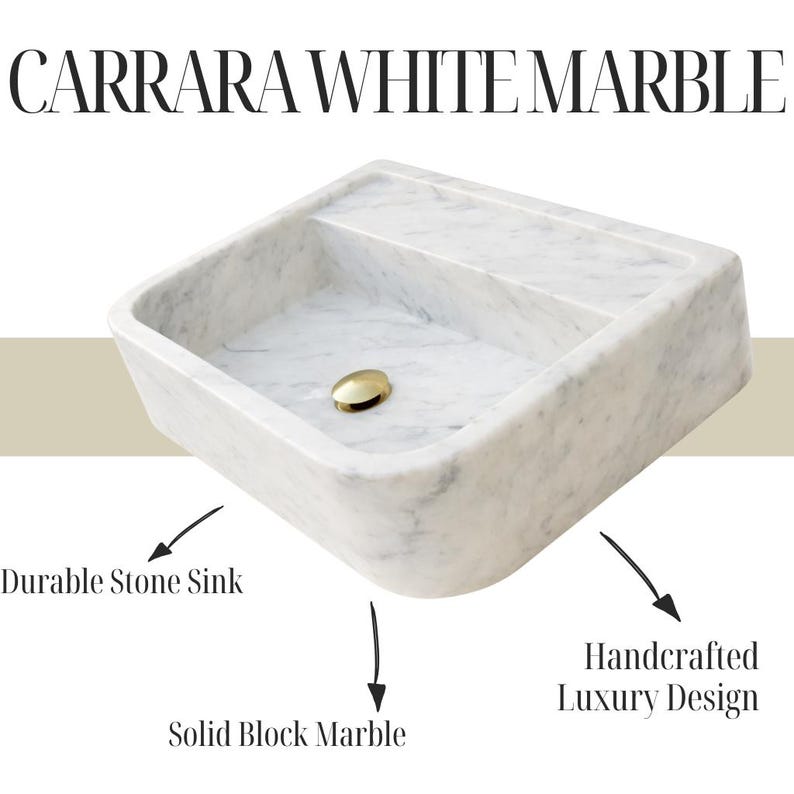 Custom Carrara White Marble Sink Wall Mounted Basin Natural Stone Bathroom Vanity image 13