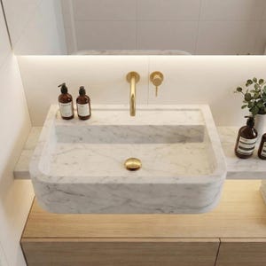 Custom Carrara White Marble Sink Wall Mounted Basin Natural Stone Bathroom Vanity image 3