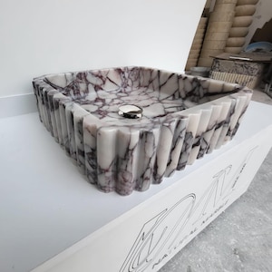 Calacatta Viola Marble Sink, Grooved Front, Round Corner, Wall Mounted Sink, Special Order Sink