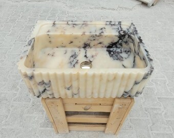Calacatta Viola Marble Sink Basin: Grooved Powder Room Sink