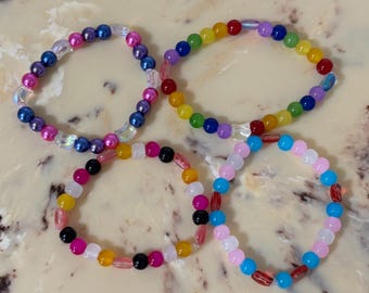 Handmade Pride Cat Bracelet | LGBTQ Beaded Stretch Jewelry, Cat Lover Gift
