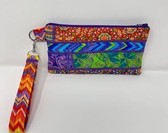 Bright Colorful Printed Fabric Padded Wristlet
