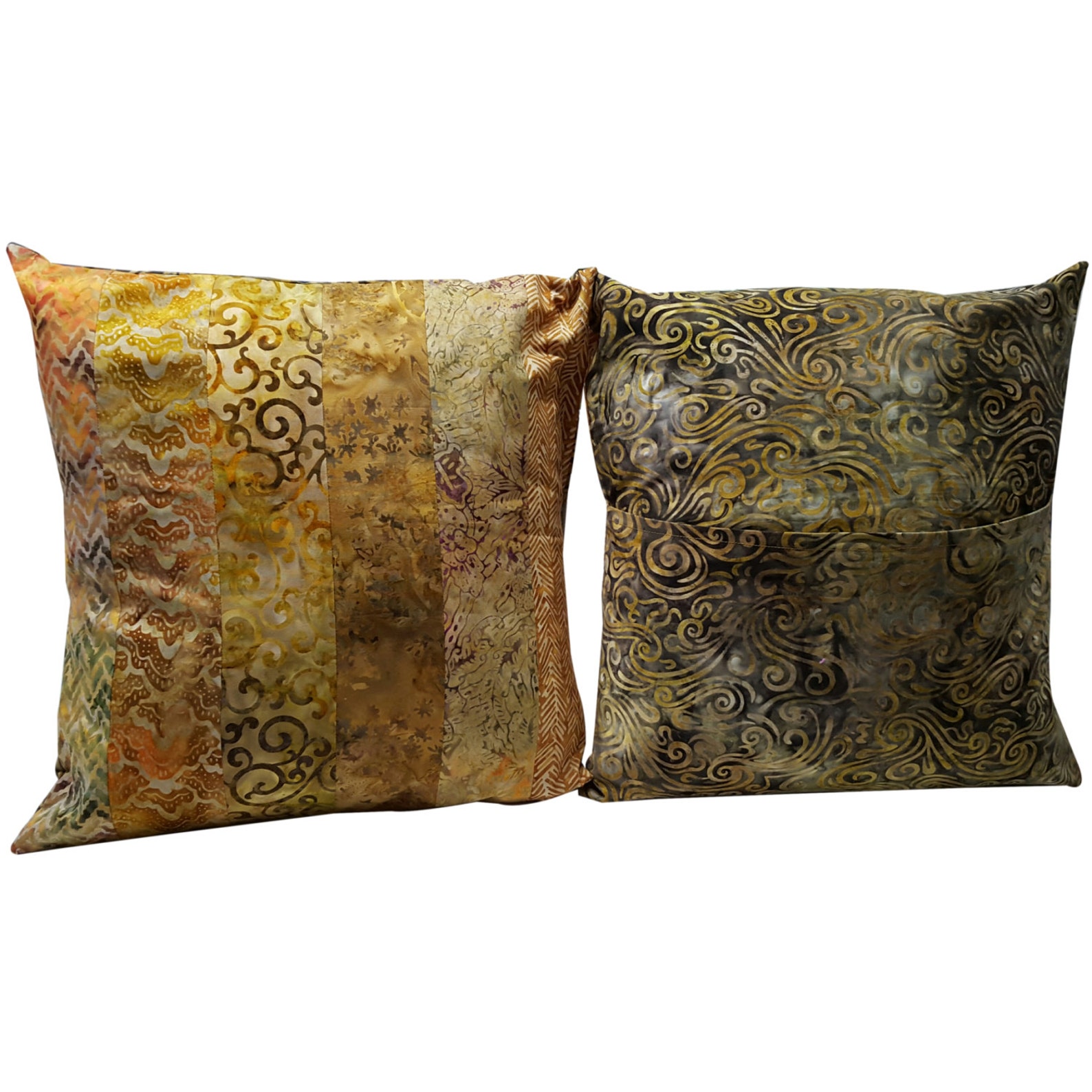 16 Inch Pillow Sham Cover in Tan and Brown Batik Fabrics Etsy