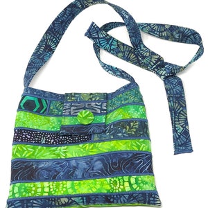 Green and Navy Batik Purse with Adjustable Straps