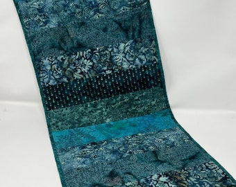 Quilted Table Runner in Emerald Green Printed Batiks