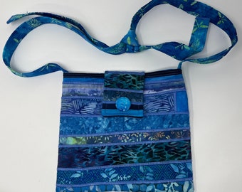 Blue Batik Purse with Adjustable Straps