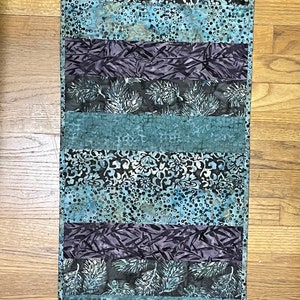 Quilted Table Runner in Green and Gray Printed Batiks image 2