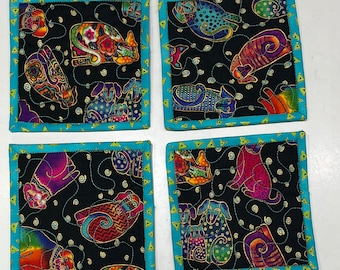 Laurel Burch Kindred Canines Quilted Coasters in Black Rainbow