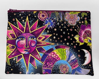 Laurel Burch Celestial Padded Zipper Pouch 9 Inch Purple