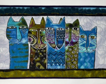 Wall Quilt in Laurel Burch Out-of-Print Fanciful Felines Blue