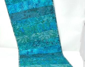 Quilted Table Runner in Teal Green Blue Printed Batiks