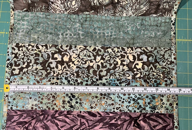 Quilted Table Runner in Green and Gray Printed Batiks image 5