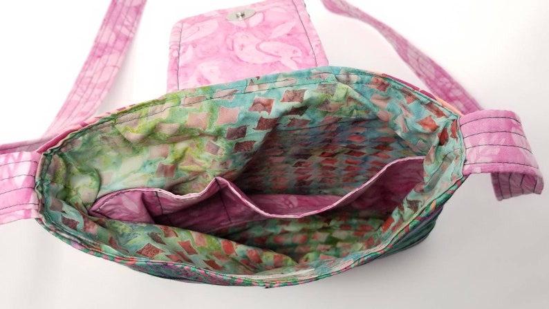Fuchsia and Green Batik Purse with Adjustable Straps