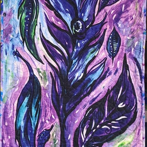 Purple Feather Art Quilt Fabric Wall Hanging image 1