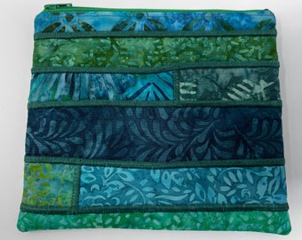 Green Batik Padded Zipper Pouch 7 Inch