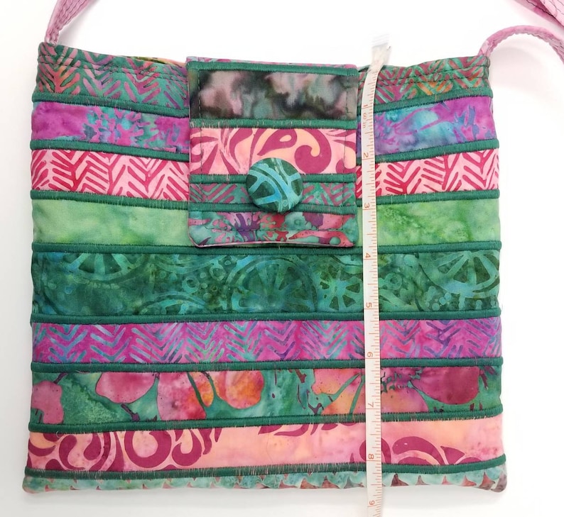 Fuchsia and Green Batik Purse with Adjustable Straps
