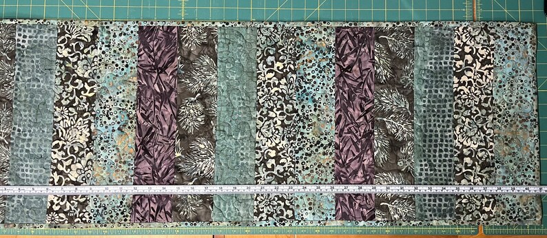 Quilted Table Runner in Green and Gray Printed Batiks image 4