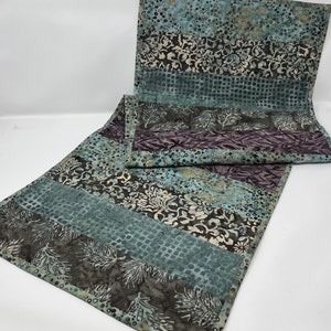 Quilted Table Runner in Green and Gray Printed Batiks image 1