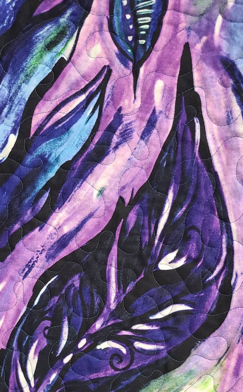 Purple Feather Art Quilt Fabric Wall Hanging image 5