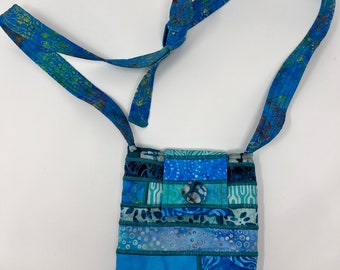 Small Batik Purse in Aqua with Adjustable Straps