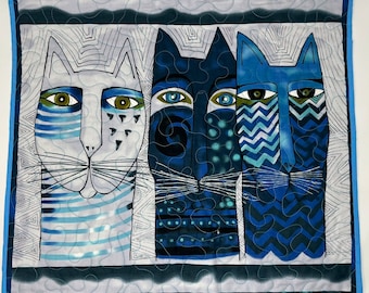 Wall Quilt in Laurel Burch Out-of-Print Fanciful Felines Blue