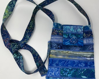 Small Batik Purse in Blue with Adjustable Straps