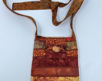 Small Batik Purse in Orange Brown with Adjustable Straps