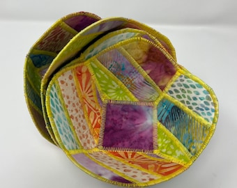 Small Reversible Fabric Bowl in Pastel Batiks