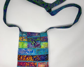 Small Purse in Multicolored Batik with Adjustable Straps