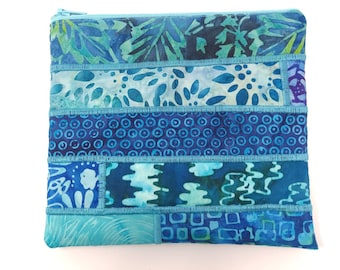 Aqua Batik Padded Zipper Pouch 7 Inch