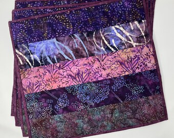 Quilted Placemats in Shades of Purple Batik (set of 4)