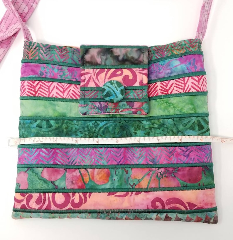 Fuchsia and Green Batik Purse with Adjustable Straps
