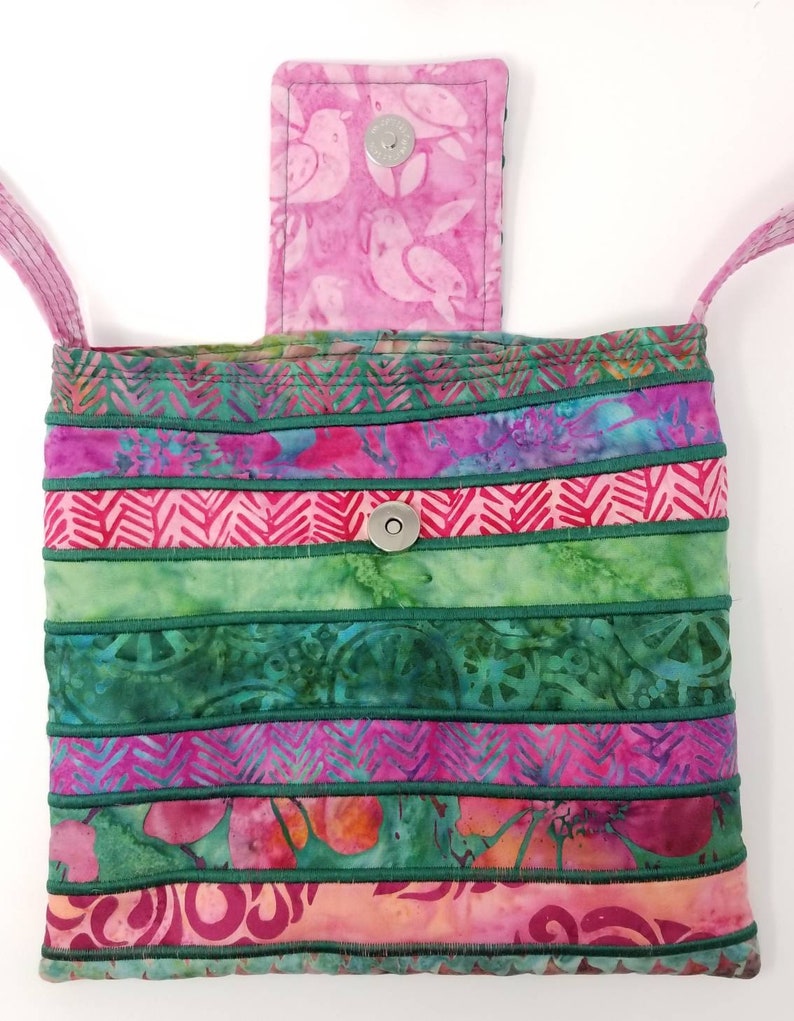 Fuchsia and Green Batik Purse with Adjustable Straps
