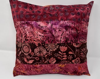 14 inch Pillow Sham Cover in Burgundy Batik Fabrics