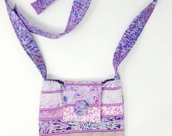 Small Batik Purse in Lavender with Adjustable Straps