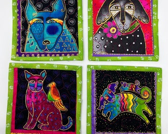 Laurel Burch Kindred Canines Quilted Coasters in Brights