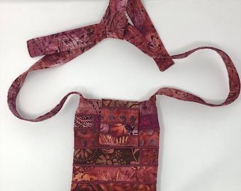 Small Batik Purse in Burgundy with Adjustable Straps