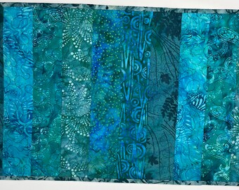 Quilted Table Topper in Teal Green Blue Printed Batiks