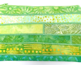 Lime Green Batik Padded Zipper Pouch 9 Inch