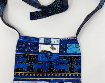 Fabric Purse in Laurel Burch Dogs with Adjustable Straps Blue Hues