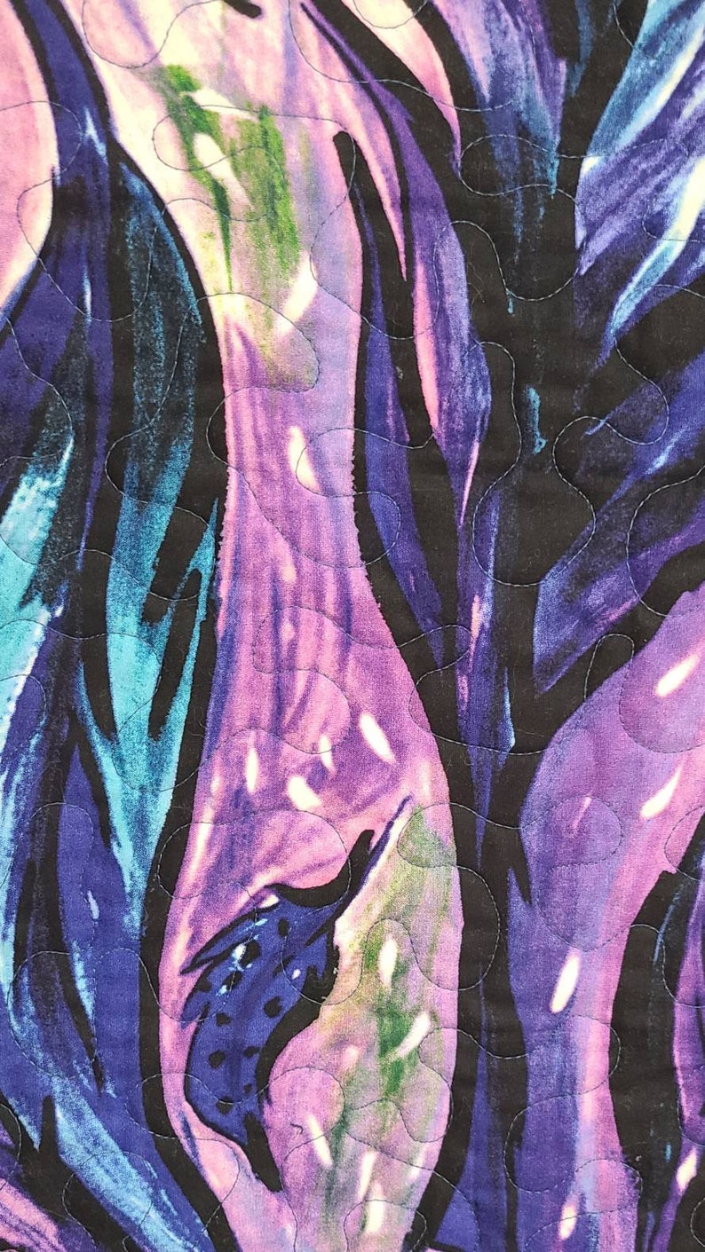 Purple Feather Art Quilt Fabric Wall Hanging image 3