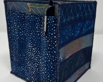 Home Storage Organizer in Indigo and Leafy Brown Batiks