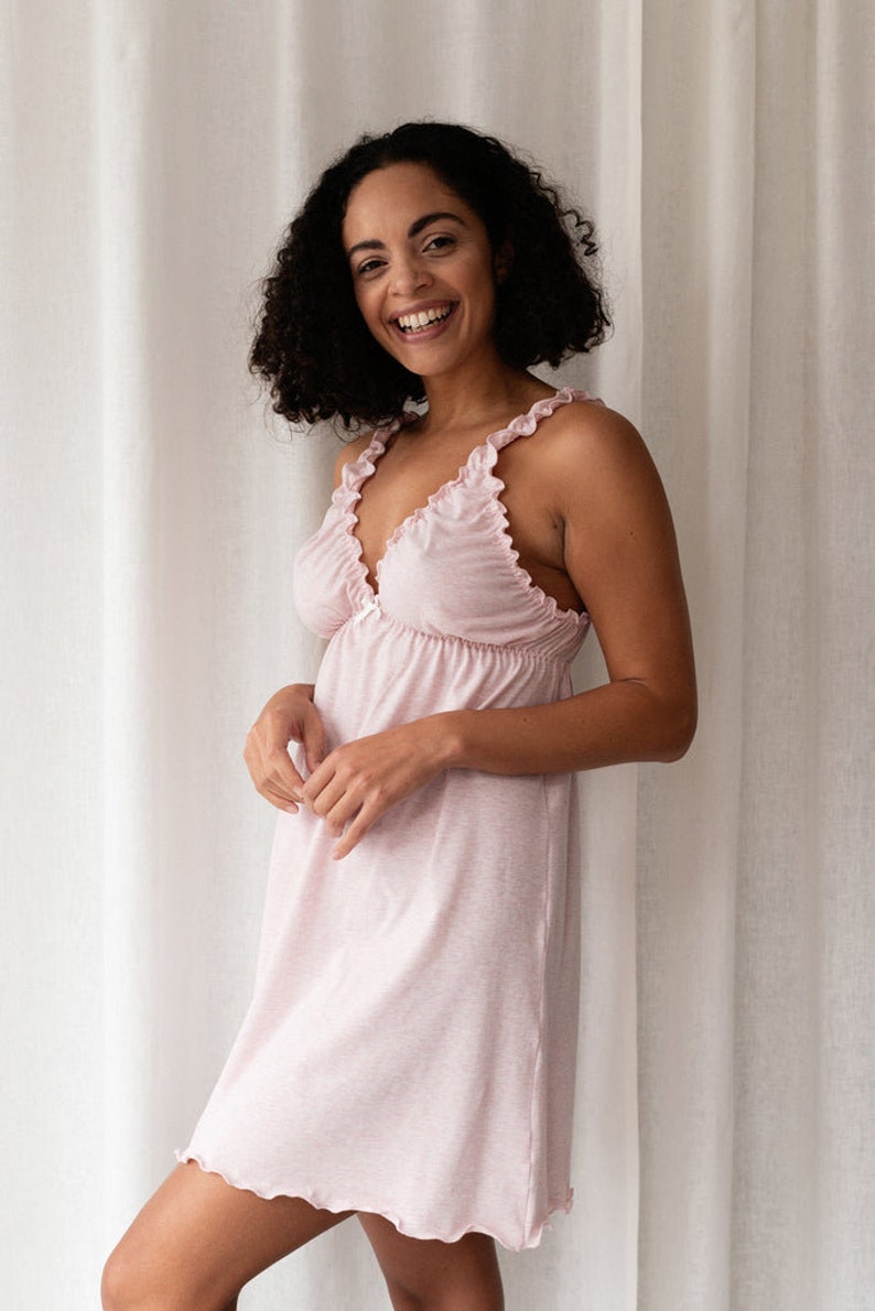 Naturally Dyed Organic Cotton Pink Nightie, night dress, pajamas, nightwear, sustainable lingerie negligee, vintage style, plus size image 2