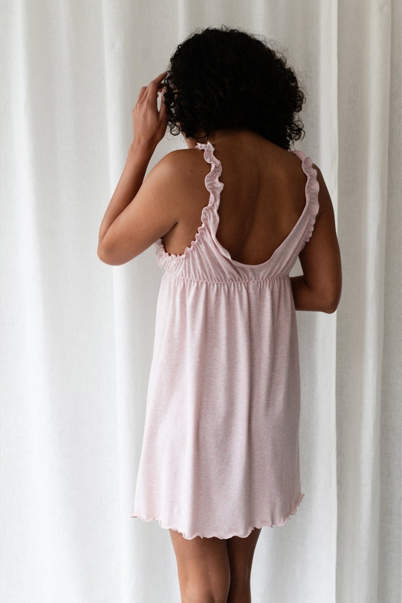 Naturally Dyed Organic Cotton Pink Nightie, night dress, pajamas, nightwear, sustainable lingerie negligee, vintage style, plus size image 3