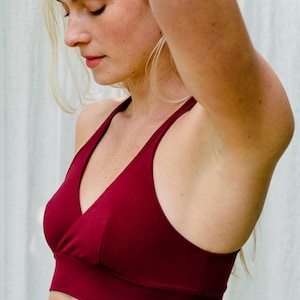 burgundy red organic cotton & bamboo bra crop top lingerie,organic cotton lingerie, soft bra, nursing bra, sustainable lingerie, Luva Huva image 2