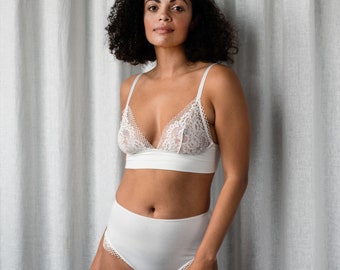 Organic cotton and Lace sustainable lingerie set, bra and brief set Sheer lingerie, sexy, erotic lingerie, honeymoon, white lingerie,