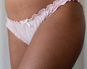 100% Organic cotton ruffle knicker naturally dyed light pink ethical lingerie, sustainable lingerie eco panty