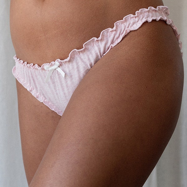 100% Organic cotton ruffle knicker naturally dyed light pink ethical lingerie, sustainable lingerie eco panty