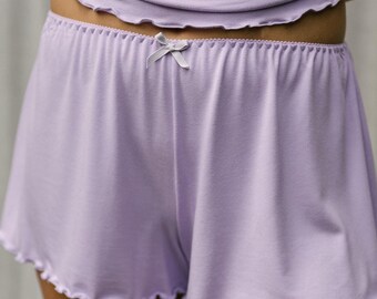 Pijama corto para dormir / pijama para mujer con volantes tipo bóxer color lila